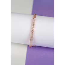 Kare Zirkon Taşlı Rose Renk 925 Ayar Gümüş Bayan Bileklik