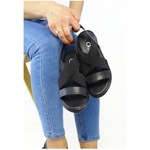 Kadın Siyah Lastikli Kolay Giyim Sandalet 001