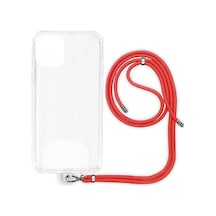 Apple Uyumlu iPhone 16 Pro Max İp Askılı Şeffaf Silikon Kılıf Kırmızı