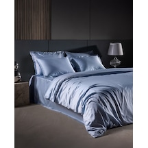 Madame Coco Thalie Family Size %100 Pamuk Çizgili - 300tc Saten Çarşaflı Nevresim Takımı - Mavi 8684427207864 Çok Renkli