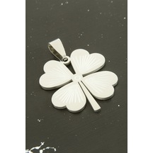 Yonca - 639 - Çelik Kolye Ucu 3,5 Cm - Myceshop - Gümüş Rengi