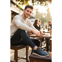 Enoch Hakiki Deri Lacivert Lazer Delikli Bağcıklı Erkek Sneaker Ortopedik Taban Lacivert Enoch Hakiki Deri Lacivert Lazer Delikli Bağcıklı Erkek Sneaker Ortopedik Taban Lacivert