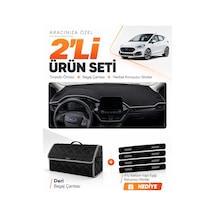 E-biz Ford Fiesta 2020-2023 Uyumlu Torpido Örtüsü + Deri Bagaj Çantası Seti - Siyah-gri - Fo022