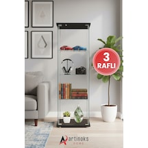 3 Lü Beyaz Siyah Sade Home Cam Vitrin Gümüşlük Büfe Kitaplık Camlı Koleksiyon Vitrini Siyah