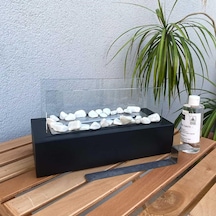 Reyo Faralya Metal Siyah Bioethanol Masaüstü Şömine Sertifikalı Yakıt Ve Taş Hediyeli