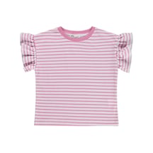 Civil Girls Çizgili Volan Kol 10-13 Yaş Tişört - Pembe Gul Kurusu