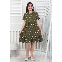 Papatya Desenli Kız Çocuk Elbise Haki