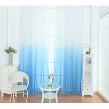 Tül Perde Beyaz Mavi Renk Geçişli Pırıltılı Tül Degrade Geçişli Tül 2kat Pileli Mavi-beyaz