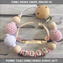 Sahi Aksesuar İsimli Bebek Emzik Zinciri ve İsimli Bebek Künye Seti BEZYI307 Gri