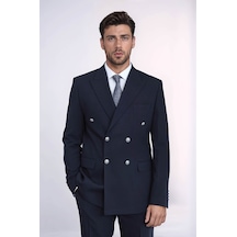 Gümüş Renk Metal Düğmeli Slim Fit Kruvaze Lacivert Erkek Takım Elbise Wessi Lacivert Gümüş Renk Metal Düğmeli Slim Fit Kruvaze Lacivert Erkek Takım Elbise Wessi Lacivert