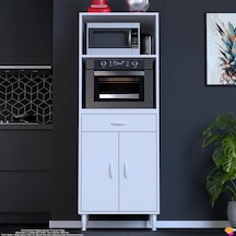 Modilayn Oslo 60x162,4x48 Cm 1 Çekmece, 2 Kapaklı. Mutfağınıza Yer Açan Fırın / Mikrodalga Dolabı. Beyaz