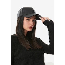 Fulla Moda Suni Deri Arkası Ayarlanabilir Kep Şapka Siyah 24KAKS3538199062Siyah