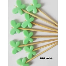 100 Adet Dekoratif Kelebek Boncuklu Pasta Kürdanı 6 Cm Yeşil - Kelebek 15 Mm
