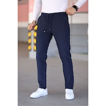 Bürke Erkek Lacivert Beli Lastikli Bağcıklı Esnek Fitted Jogger Pantolon Kumaş Pantolon Bürke Erkek Lacivert Beli Lastikli Bağcıklı Esnek Fitted Jogger Pantolon Kumaş Pantolon