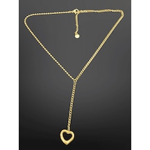 Gold Renk Şık Y-chain Lariat Model 316l Çelik Kolye - Kalp Detaylı Modern Tasarım Gold