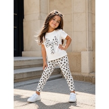 Baby Lory Kids Store Kız Çocuk Leopar Desenli Tayt Takım Beyaz - Leopar