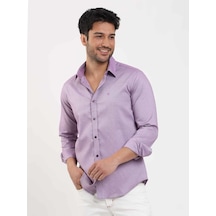 Dufy Lila Erkek Slim Fit Düz Brent Düğmeli Yaka Uzun Kol Gömlek - 102464-lila Lila