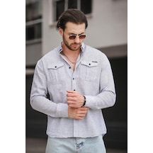 Yx 16686 Slim Fit Çift Cep Kapaklı Keten Görünümlü Erkek Gömlek 001
