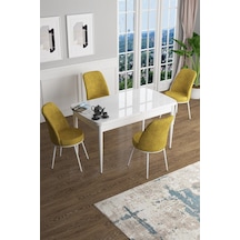 Canisa Concept Han Serisi 70x114 Açılabilir Mdf Mutfak Masası Takımı Beyaz Masa 4 Hardal Sandalye Masa Beyaz Sandalyeler Hardal Sarısı