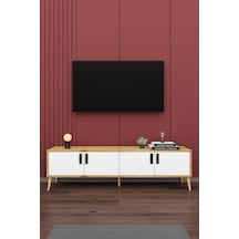 Asra Trend Tv Ünitesi T-03 %100 MDF 160 cm Tv Sehpası 4 Kapaklı Raflı Beyaz-Petra