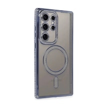 Samsung Galaxy Uyumlu S24 Ultra Kılıf Joke Simli Magneticsafe Kılıf - Mavi İtdark1328