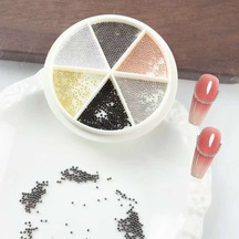 6 Renk Tırnak Süsleme Parlak Metal Havyar Taşları Nail Art Boncukları Wn-522