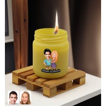 Bk Gift Kişiye Özel Dtf Sevgili Karikatürlü Sarı Renkli Cam Kavanozda Kokulu Mum-1, Sevgiliye Hediye, Doğum Günü Hediyesi