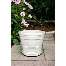 Antik Papatya Desenli Beyaz Saksı 3 Litre Beyaz