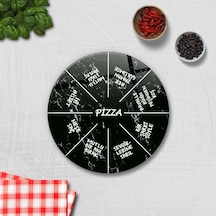 Decorita Mottolu Pizza Servis Tabağı - Siyah Mermer - Çap 32 CM