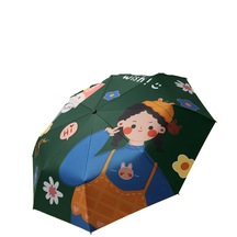 Ww Bayanlar Karikatür Desen Moda Katlanır Şemsiye-koyu Yeşil