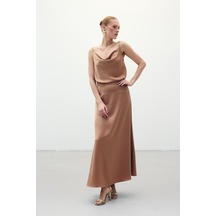 Sateen Uzun Saten Etek - Camel