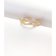 Kemer Tokası Tasarımlı Gold Renk Zirkon Taşlı Ayarlanabilir Yüzük Tj-byk3099 Altın - Çok Renkli