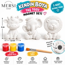 Kendin Boya 3 Lü Hayvan Magnet Seti Taş Tozu Figür 3 Renk Boya Ve Fırçalı Hobi Seti