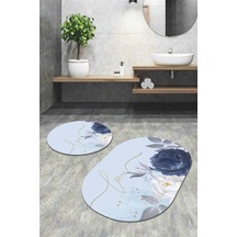 Eflatun Çiçek Desen Oval Banyo Klozet Paspas Seti Bs096n11