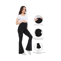 Luvmabelly Myra8230 Toparlayıcı Fitilli Mevsimlik İspanyol Paça Beli Ayarlanabilir Hamile Tayt-siyah
