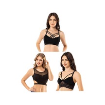 Kota 6 Adet Dantelli Çapraz İpli Tül Model Büstiyer Açık Kahverengi