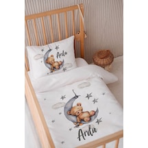 %100 Pamuk Saten Isme Özel Isimli 100x150 Bebek Yatak Nevresim Seti Ayıcık 2