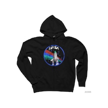 Nasa Vintage Logo Siyah Fermuarlı Kapşonlu Sweatshirt