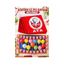 İpli Atatürk Bayrak Orta Boy 40'lı 8x13cm 5 Paket Atalı Bayrak Kağıt İpli Sıralı Ayyıldız Bayrak Sınıf Süsü Okul Bayram 1