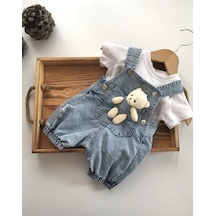 Bilge Trend Oyuncaklı Bebek Kot Salopet Tişört Takım Slopet T-shirt Takım Mavi