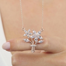 Işıltılı Sevgi Demeti Rose Renk Gümüş Kolye