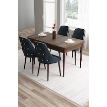 Canisa Tia Serisi 80x132 Açılabilir Mdf Barok Ahşap Desen Gold Detay Masası Takımı Ve 4 Antrasit Sandalye Masa Barok Ahşap Desen Sandalye Antrasit