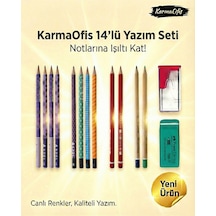14 Lü Yazım Seti Set 3 Renkli Kalem Seti, Silgi + Kalemtıraş, Okul & Ofis İçin Çok Renkli