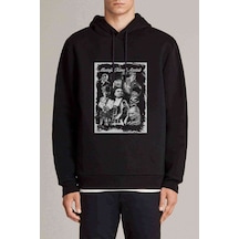 Atatürk Kolaj Baskılı Siyah Erkek Örme Kapşonlu Sweatshirt