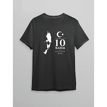 Defymoda 10 Kasım Atatürk Anma Günü Silüet Baskılı Oversize Bisiklet Yaka T-shirt - Siyah