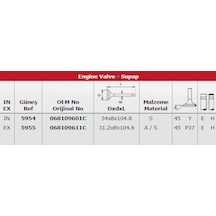 Gunes 5954-5955 Subap Takımı Polo Jetta Dızel In 4 / Ex 4