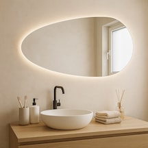35x70 Cm Modern Oval Led Banyo Aynası Dokunmatik Dim Edilebilir, 3000k Günışığı Sarı