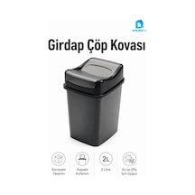 Girdap Kapaklı Çöp Kovası 2 Litre Siyah Kompakt Masaüstü Banyo Ofis Çöp Kutusu