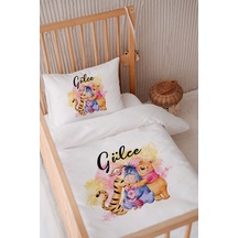 %100 Pamuk Saten Isme Özel Isimli 100x150 Bebek Yatak Nevresim Seti Winnie Ve Arkadaşları