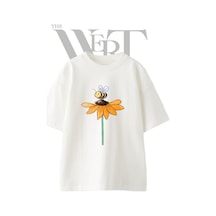 Thewert Ari Cicek Tasarım Baskılı Ünisex Beyaz Oversize T-shirt